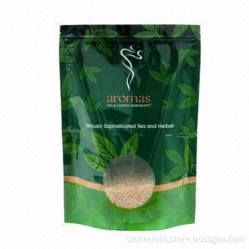 Zipper pouches with small oval window, standing up, for mung bean packaging